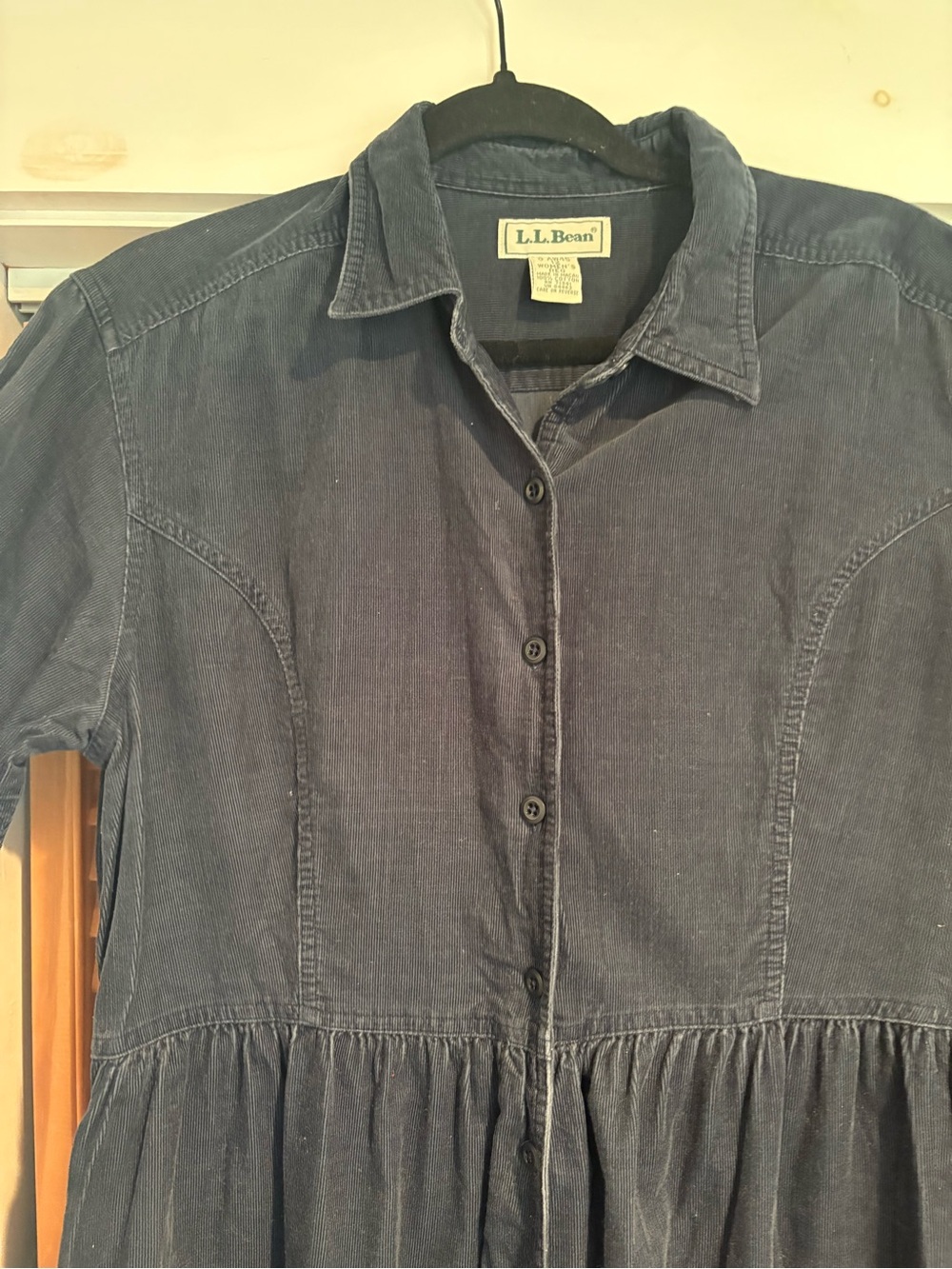 Vintage L.L. Bean Navy Blue Corduroy Shirt Dress Grandmacore Cottagecore Prairie - Picture 3 of 7
